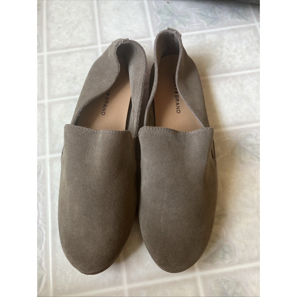 LUCKY BRAND Cahill Taupe‎ Leather Suede Slip on Loafer Gusset Sides Comfort